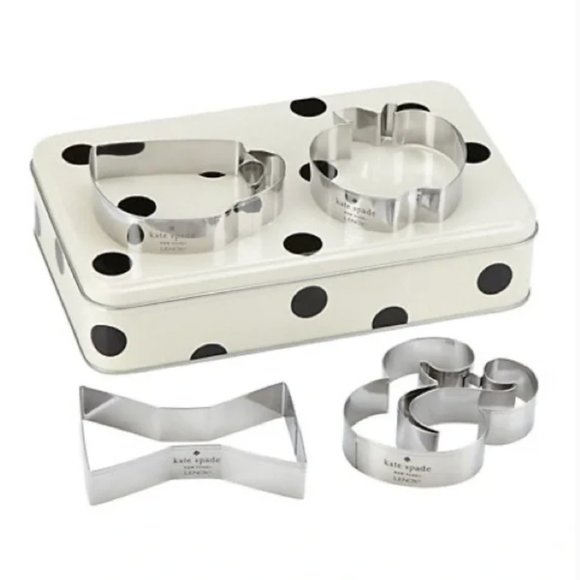 kate spade All In Good Taste Deco Dot Gift Storage Tin With Cookie Cutters *READ - Picture 1 of 14